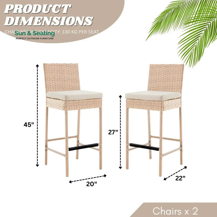 Sybille Outdoor Rattan Wicker Bar Chairs Set of 2 Bar Chairs