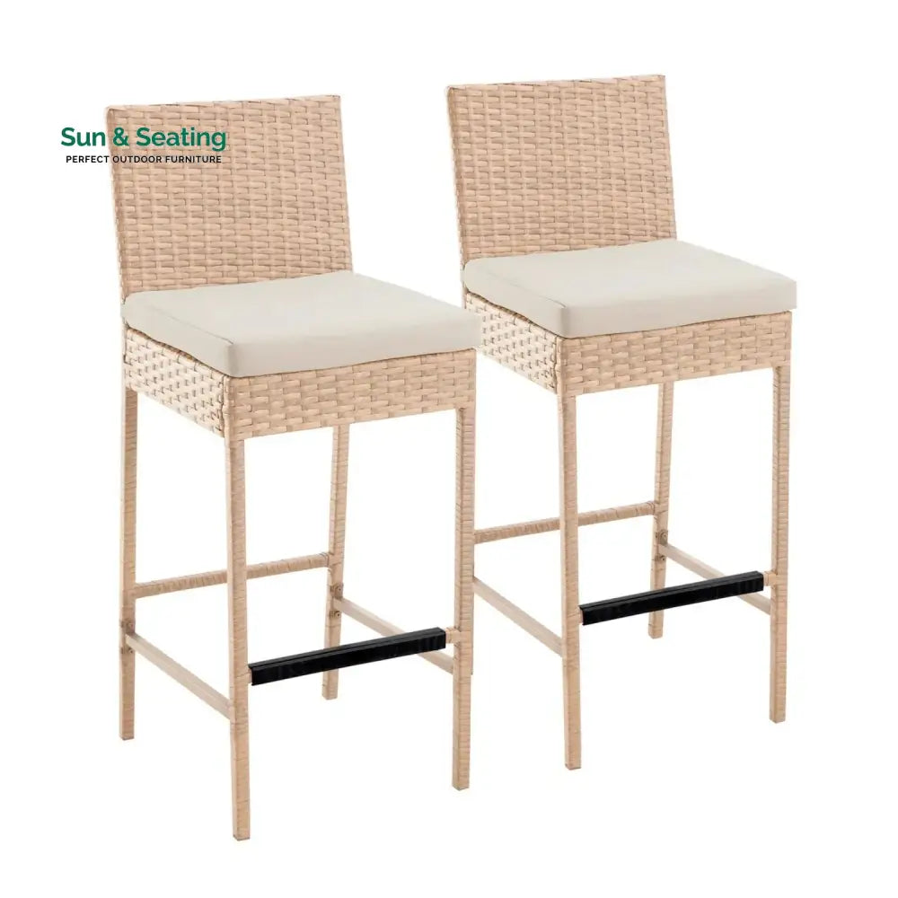 Sybille Outdoor Rattan Wicker Bar Chairs Set of 2 Bar Chairs