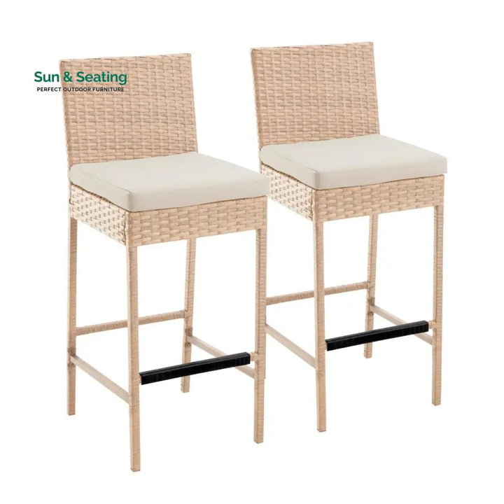 Sybille Outdoor Rattan Wicker Bar Chairs Set of 2 Bar Chairs