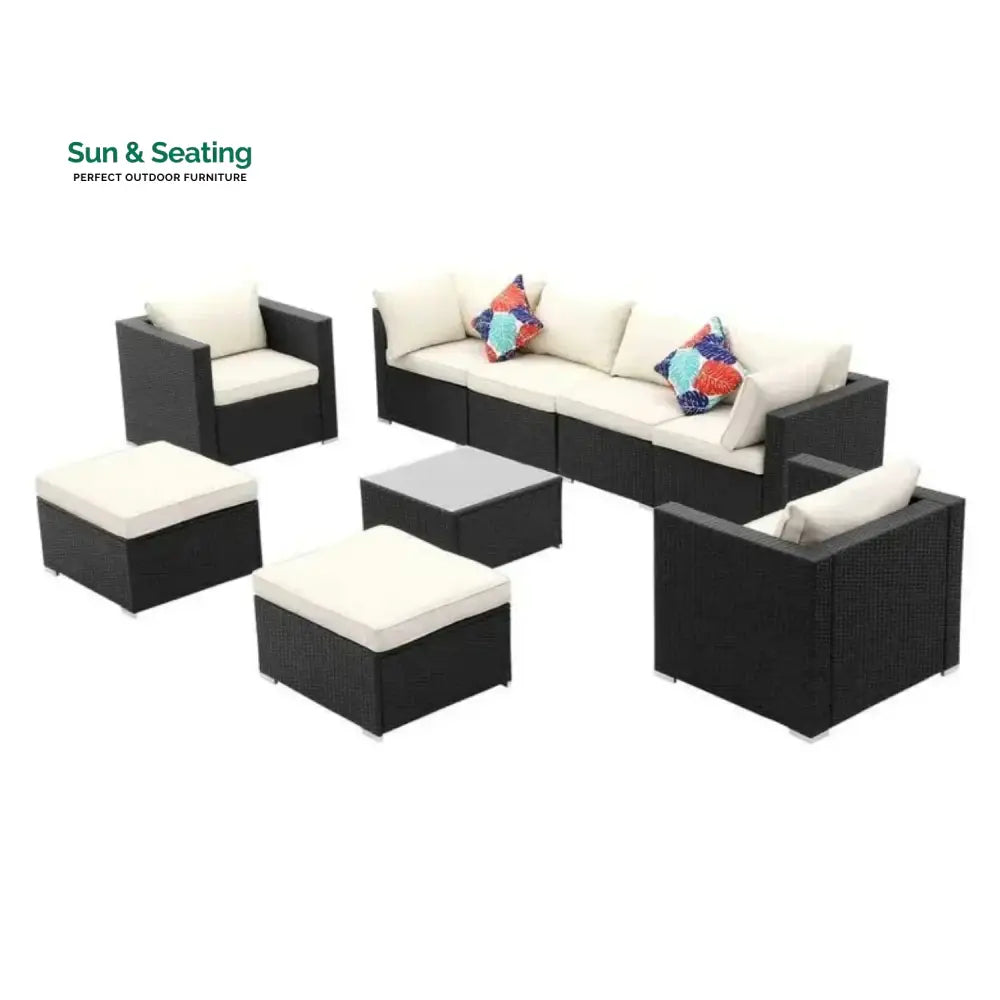 Tamara 6-Piece Outdoor Conversation Set (Black/Off-White) Sofa Set