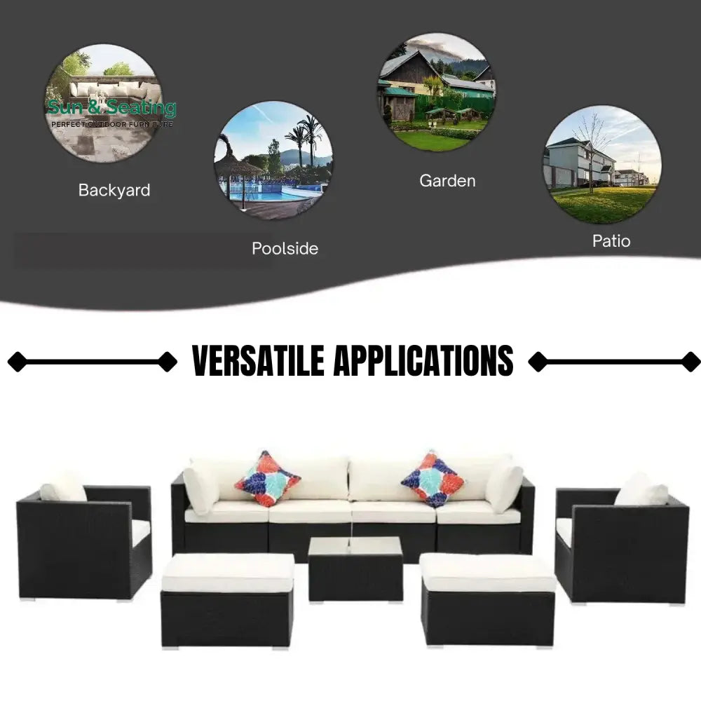 Tamara 6-Piece Outdoor Conversation Set (Black/Off-White) Sofa Set