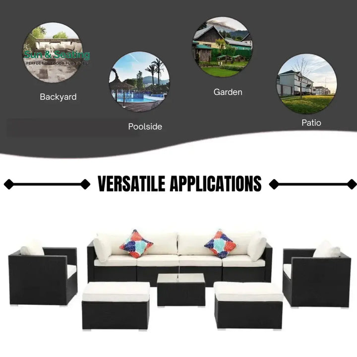 Tamara 6-Piece Outdoor Conversation Set (Black/Off-White) Sofa Set