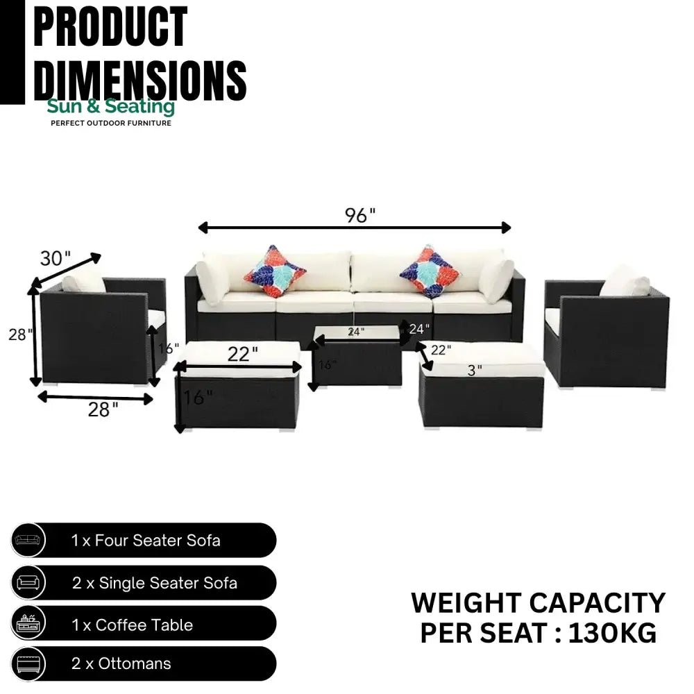 Tamara 6-Piece Outdoor Conversation Set (Black/Off-White) Sofa Set