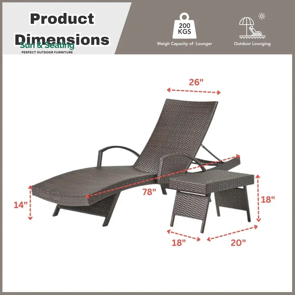 Tanirika Outdoor All-Weather HDPE Wicker Rattan Sunlounger Recliner with Side Table Lounger Set