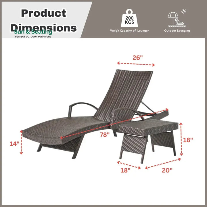 Tanirika Outdoor All-Weather HDPE Wicker Rattan Sunlounger Recliner with Side Table Lounger Set
