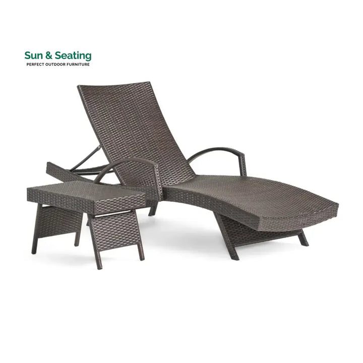 Tanirika Outdoor All-Weather HDPE Wicker Rattan Sunlounger Recliner with Side Table Lounger Set