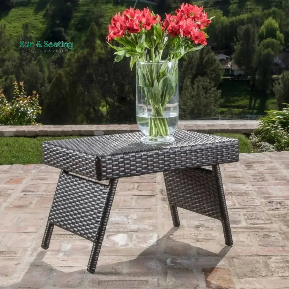 Tanirika Outdoor All-Weather HDPE Wicker Rattan Sunlounger Recliner with Side Table Lounger Set