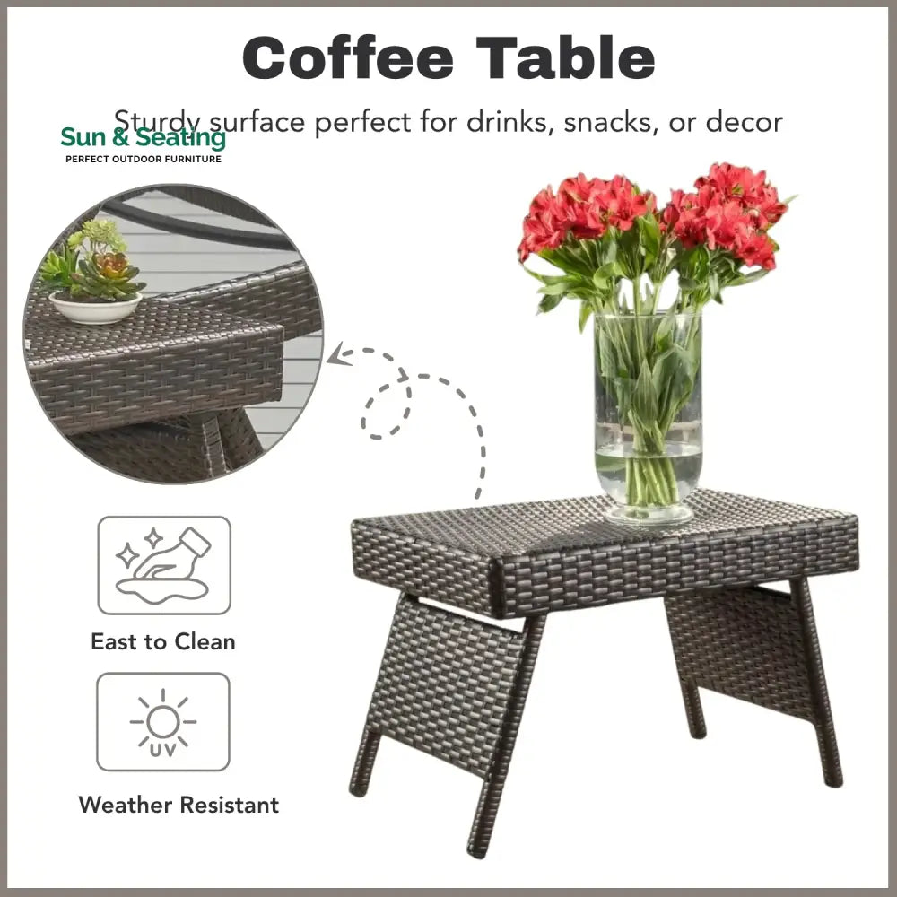 Tanirika Outdoor All-Weather HDPE Wicker Rattan Sunlounger Recliner with Side Table Lounger Set