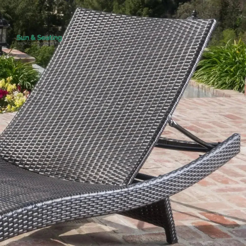 Tanirika Outdoor All-Weather HDPE Wicker Rattan Sunlounger Recliner with Side Table Lounger Set