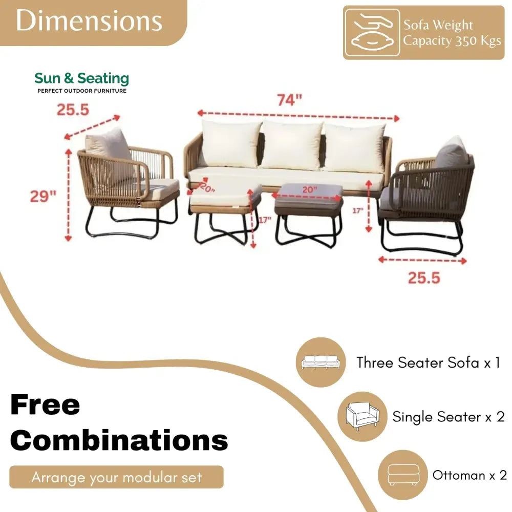 Tao 7 Seater Outdoor Rope Sofa Set with Ottomans Sofa Set