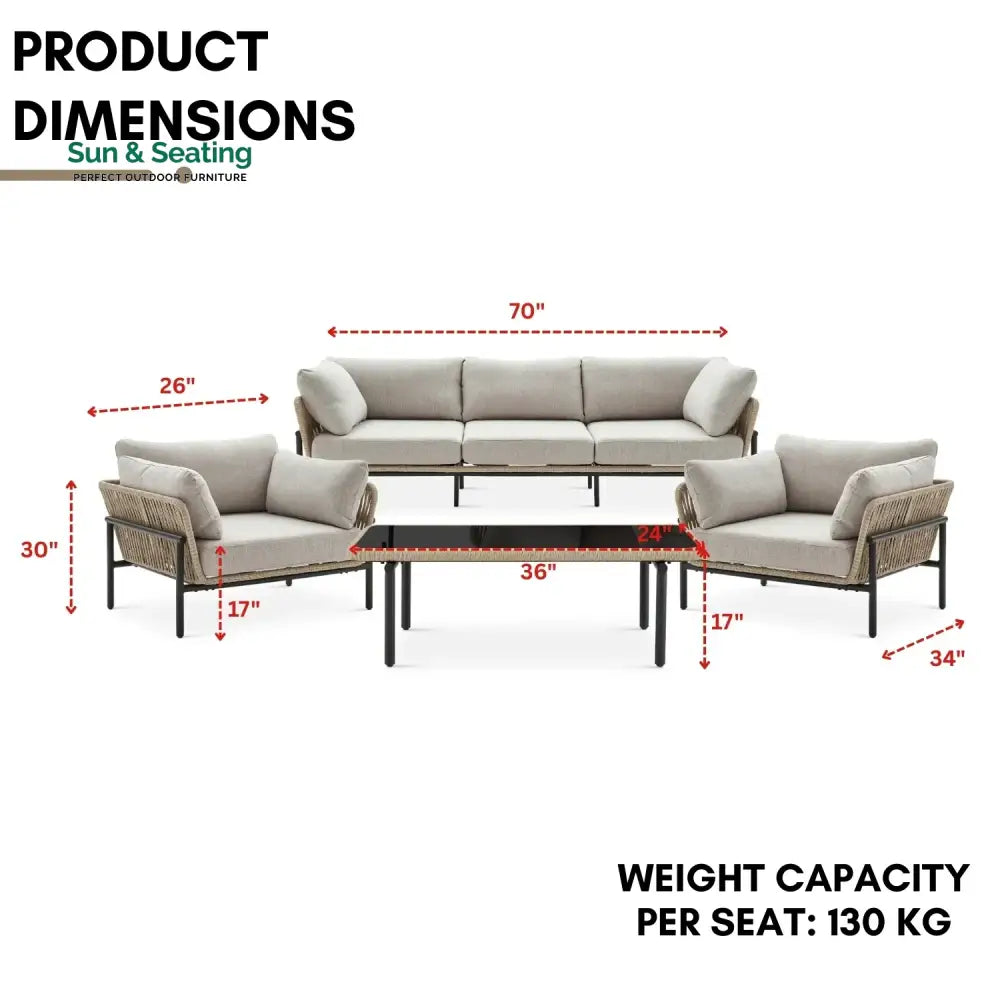 Tapasya Outdoor 4-Piece Rope Conversation Sofa Set Sofa Set