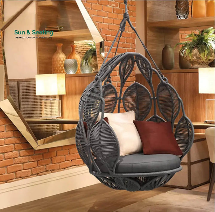 Tasse Single Seater Hanging Swing Without Stand For Balcony Garden Swing (Black) Braided &amp; Rope Swings