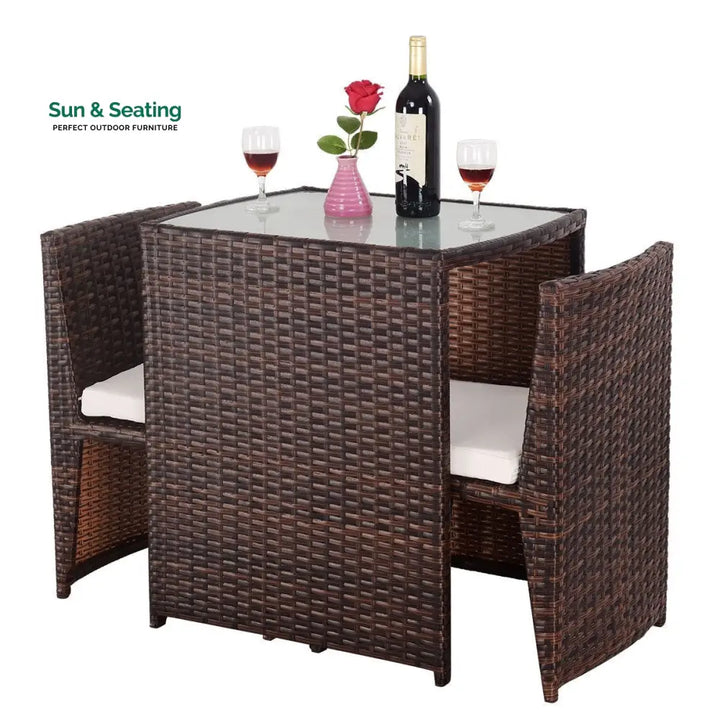 Tasu Outdoor Patio Seating Set 2 Chairs and 1 Table Set (Brown Black) Coffee Table Sets