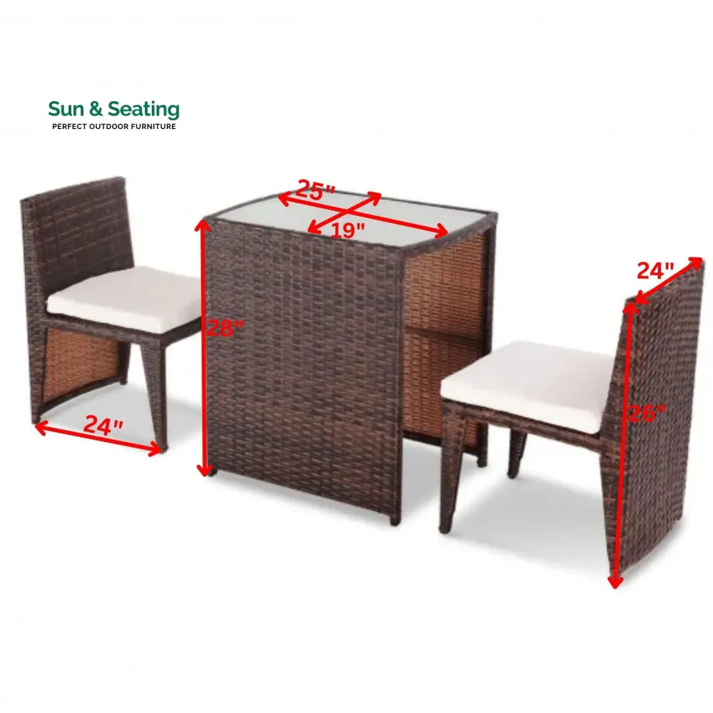 Tasu Outdoor Patio Seating Set 2 Chairs and 1 Table Set (Brown Black) Coffee Table Sets