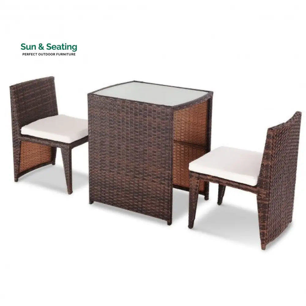 Tasu Outdoor Patio Seating Set 2 Chairs and 1 Table Set (Brown Black) Coffee Table Sets