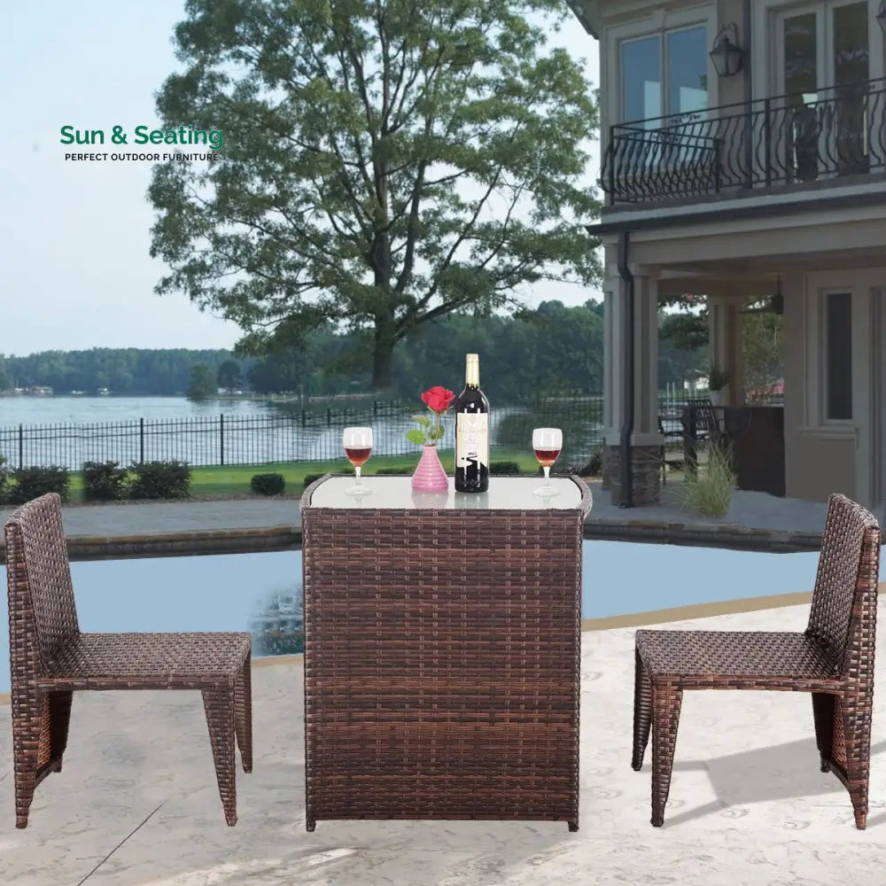 Tasu Outdoor Patio Seating Set 2 Chairs and 1 Table Set (Brown Black) Coffee Table Sets