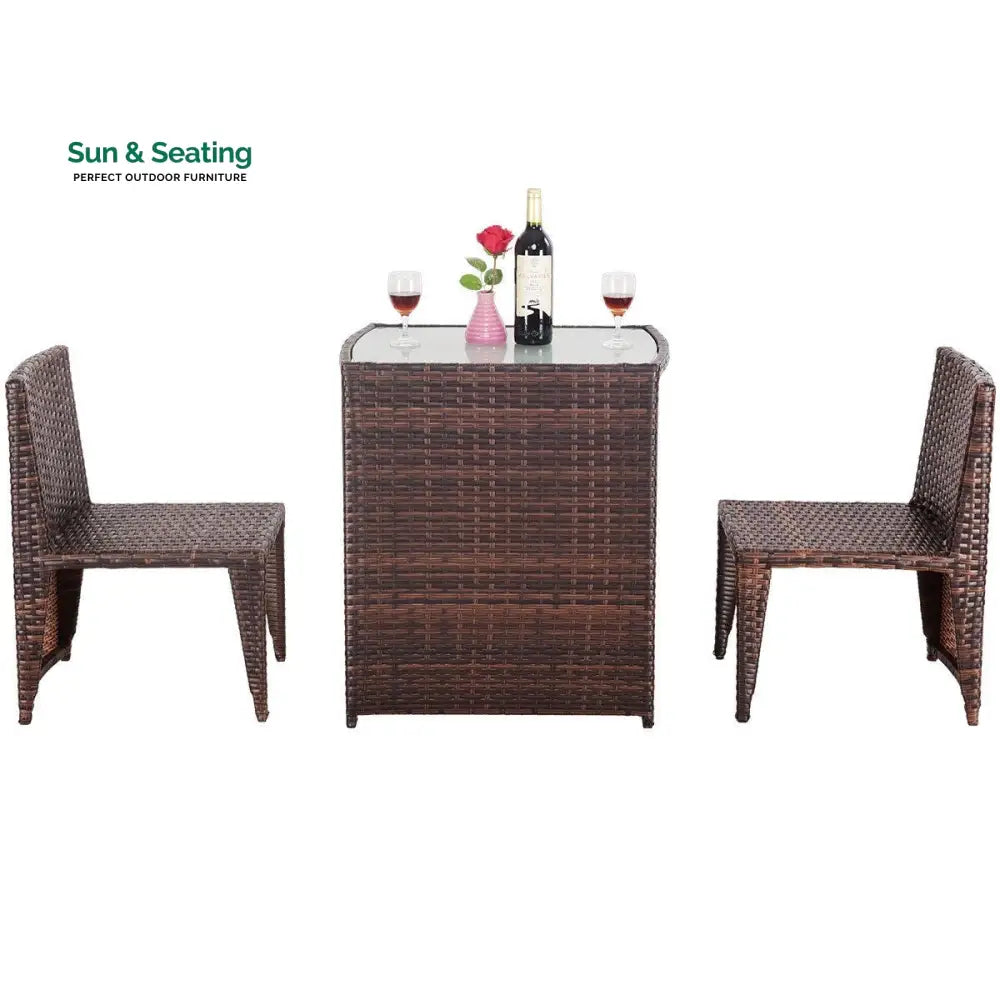 Tasu Outdoor Patio Seating Set 2 Chairs and 1 Table Set (Brown Black) Coffee Table Sets