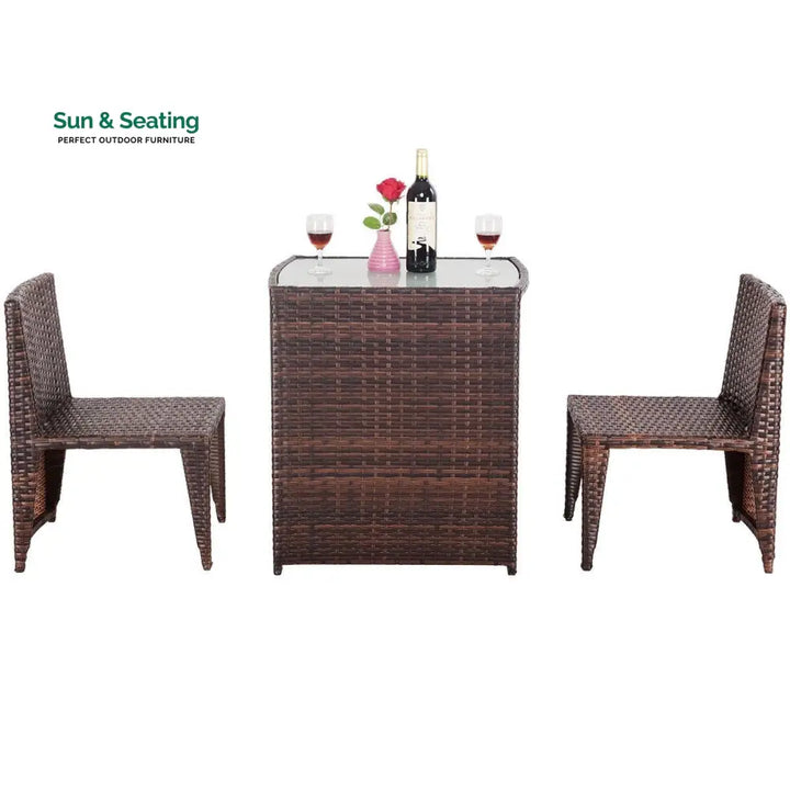 Tasu Outdoor Patio Seating Set 2 Chairs and 1 Table Set (Brown Black) Coffee Table Sets