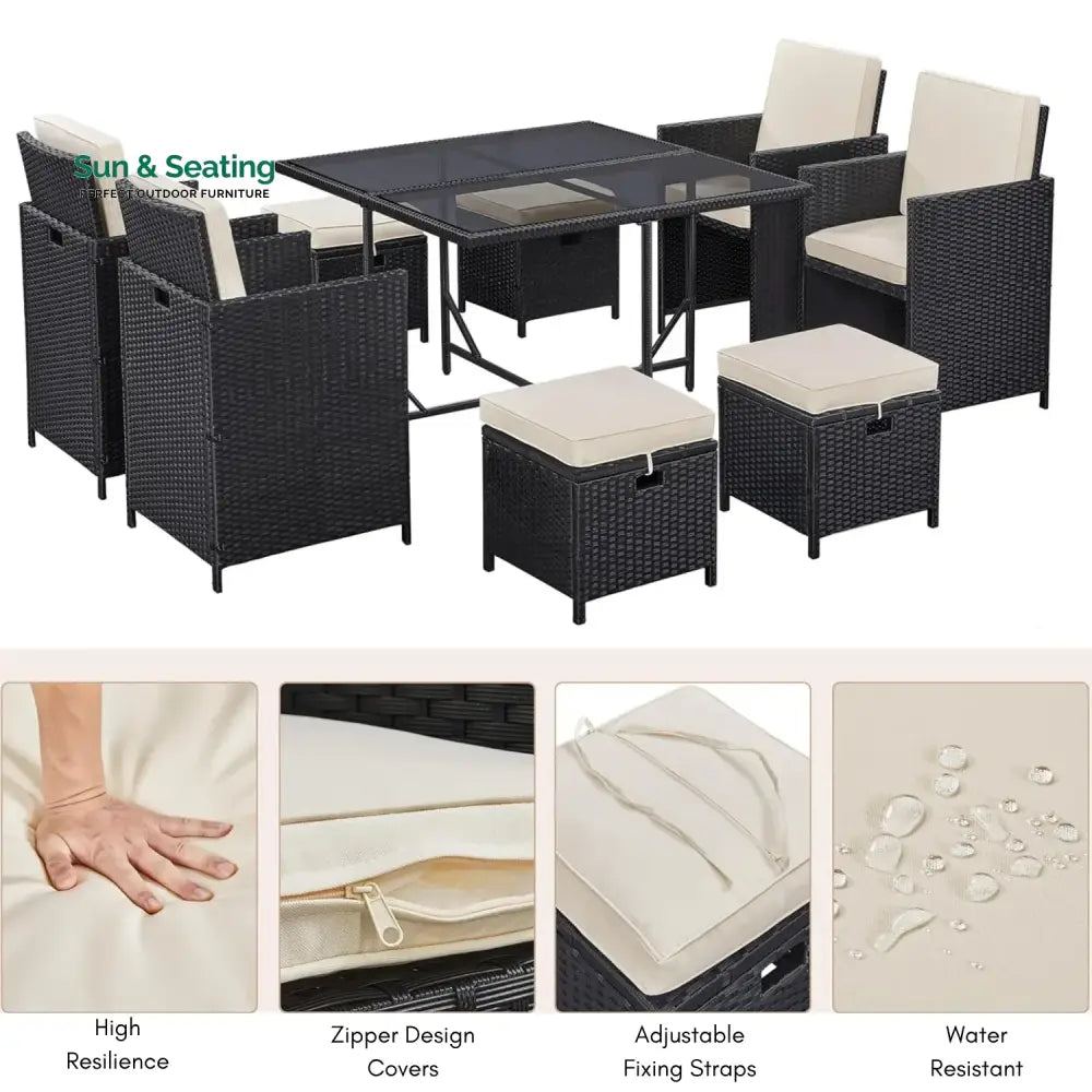Tavisha 9-Piece Outdoor Patio Rattan Dining Set Dining Set