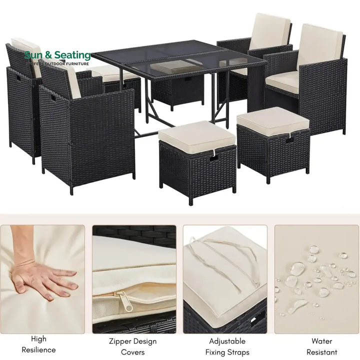 Tavisha 9-Piece Outdoor Patio Rattan Dining Set Dining Set