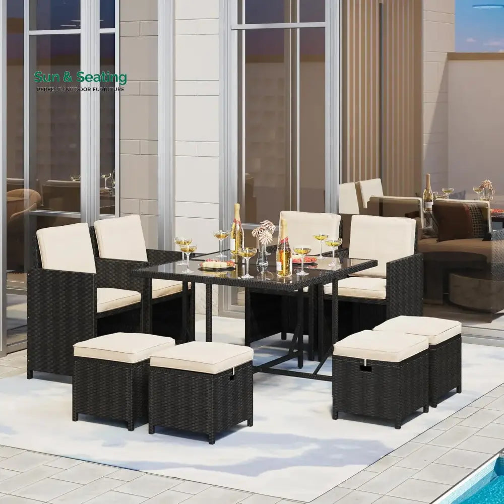 Tavisha 9-Piece Outdoor Patio Rattan Dining Set Dining Set