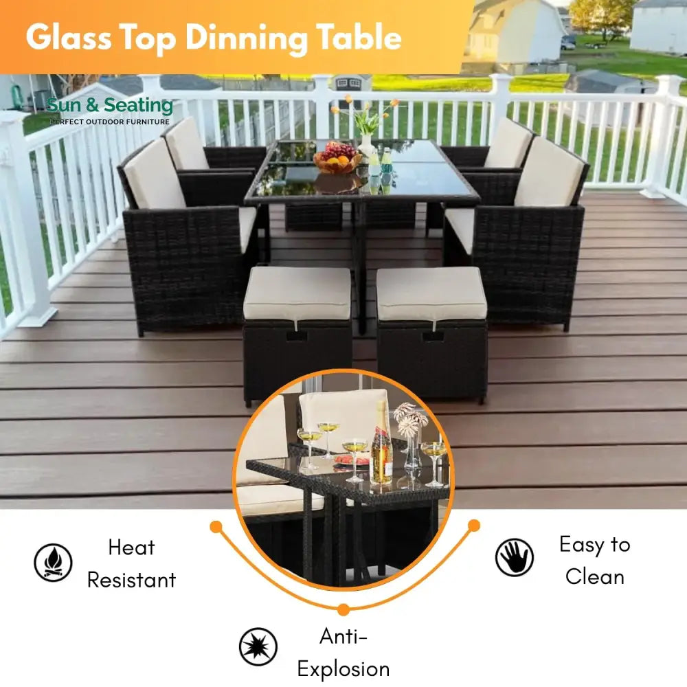 Tavisha 9-Piece Outdoor Patio Rattan Dining Set Dining Set