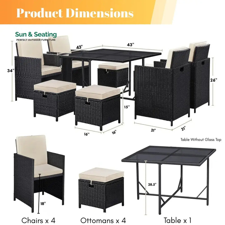 Tavisha 9-Piece Outdoor Patio Rattan Dining Set Dining Set