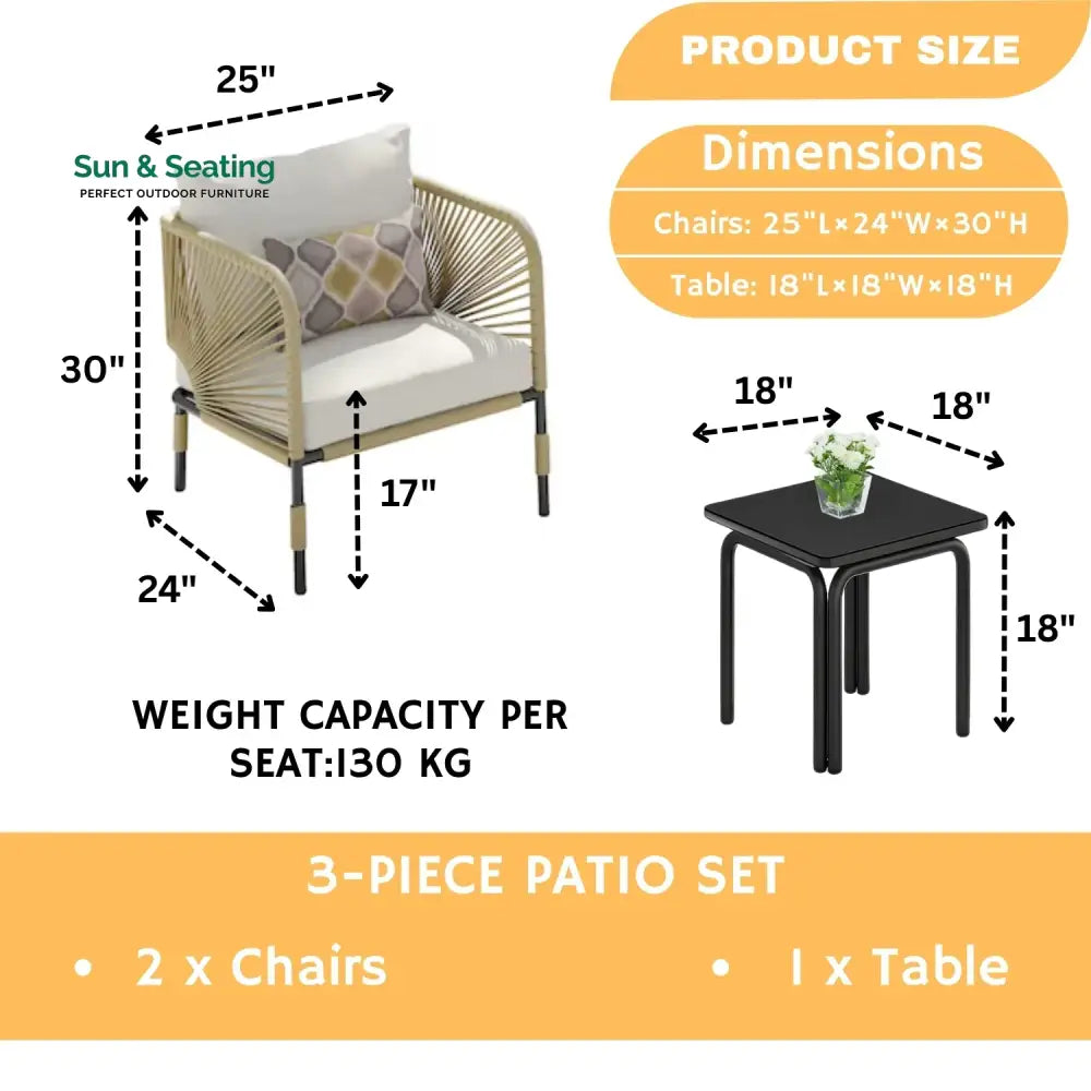 Taylor 3 Piece Garden Outdoor Rope Patio Set Patio Set