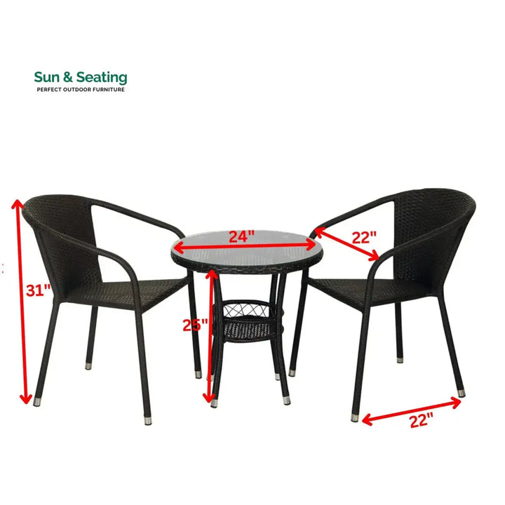 Ted Outdoor Patio Seating Set 2 Chairs and 1 Table Set (Black) Coffee Table Sets