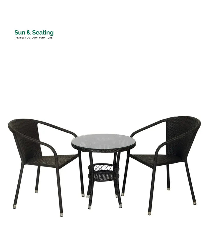 Ted Outdoor Patio Seating Set 2 Chairs and 1 Table Set (Black) Coffee Table Sets