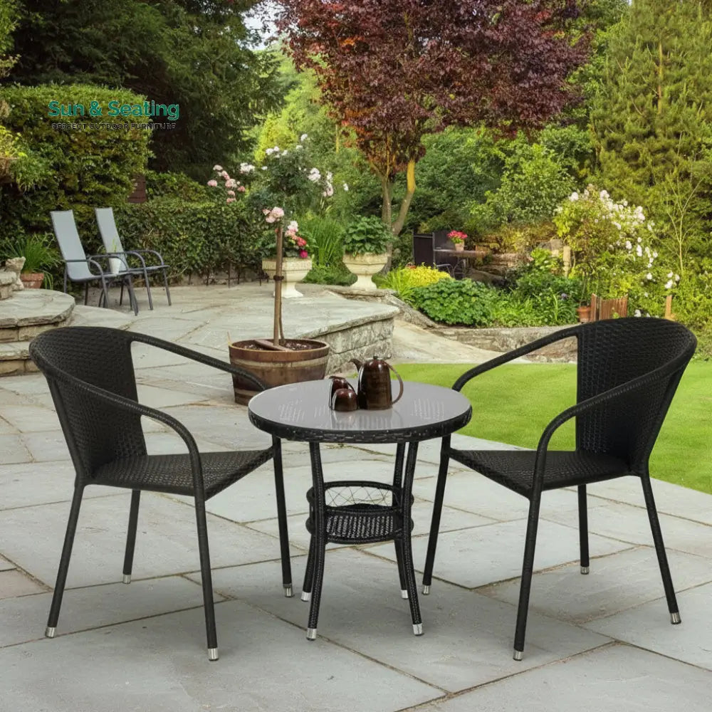 Ted Outdoor Patio Seating Set 2 Chairs and 1 Table Set (Black) Coffee Table Sets