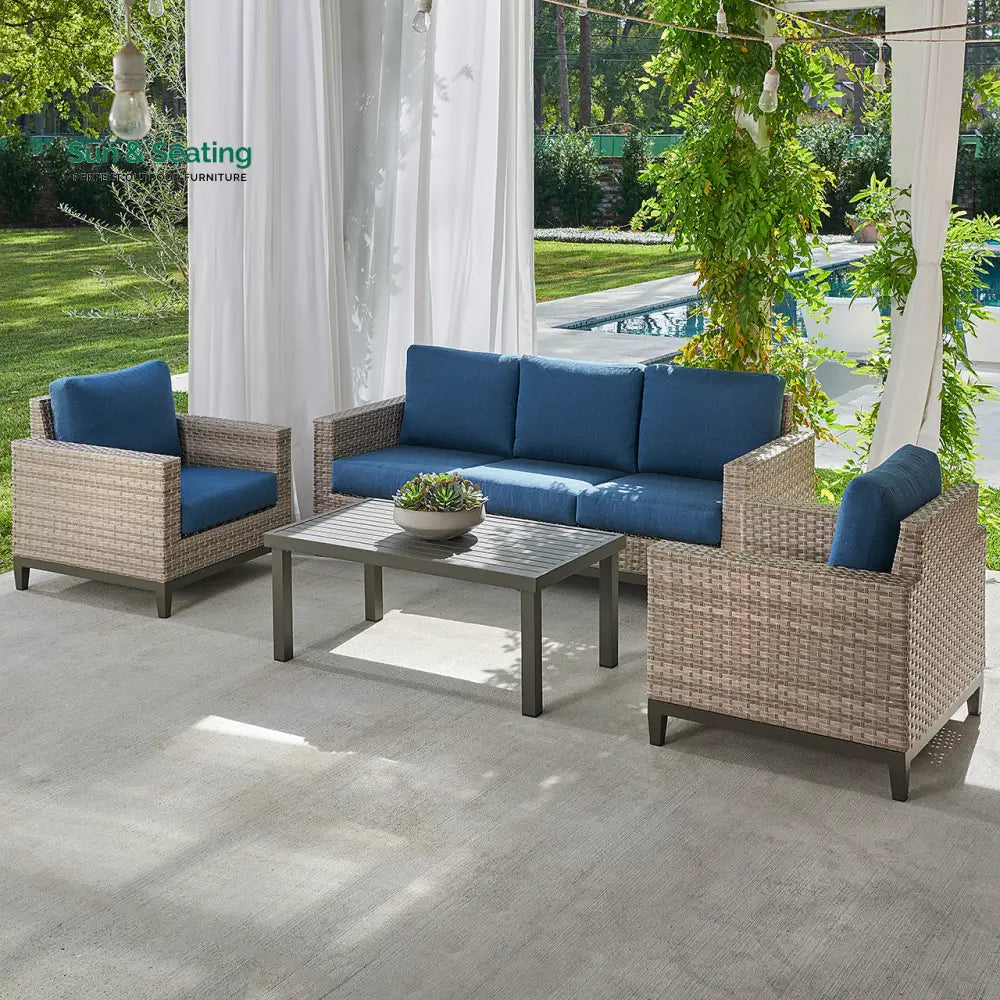 Tello Outdoor Garden Balcony Sofa Set 3 Seater 2 Single seater and 1 Center Table Set (Brown) Navy Blue Sofa Sets