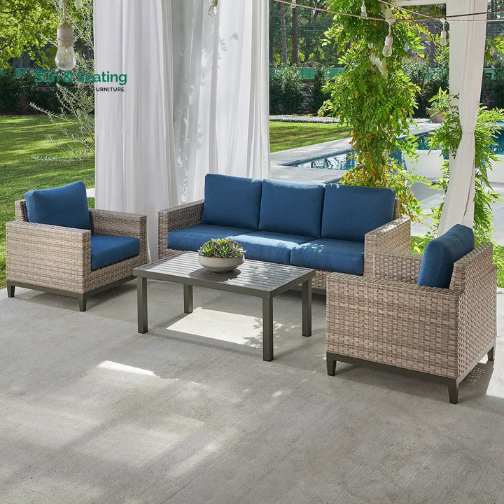 Tello Outdoor Garden Balcony Sofa Set 3 Seater 2 Single seater and 1 Center Table Set (Brown) Navy Blue Sofa Sets