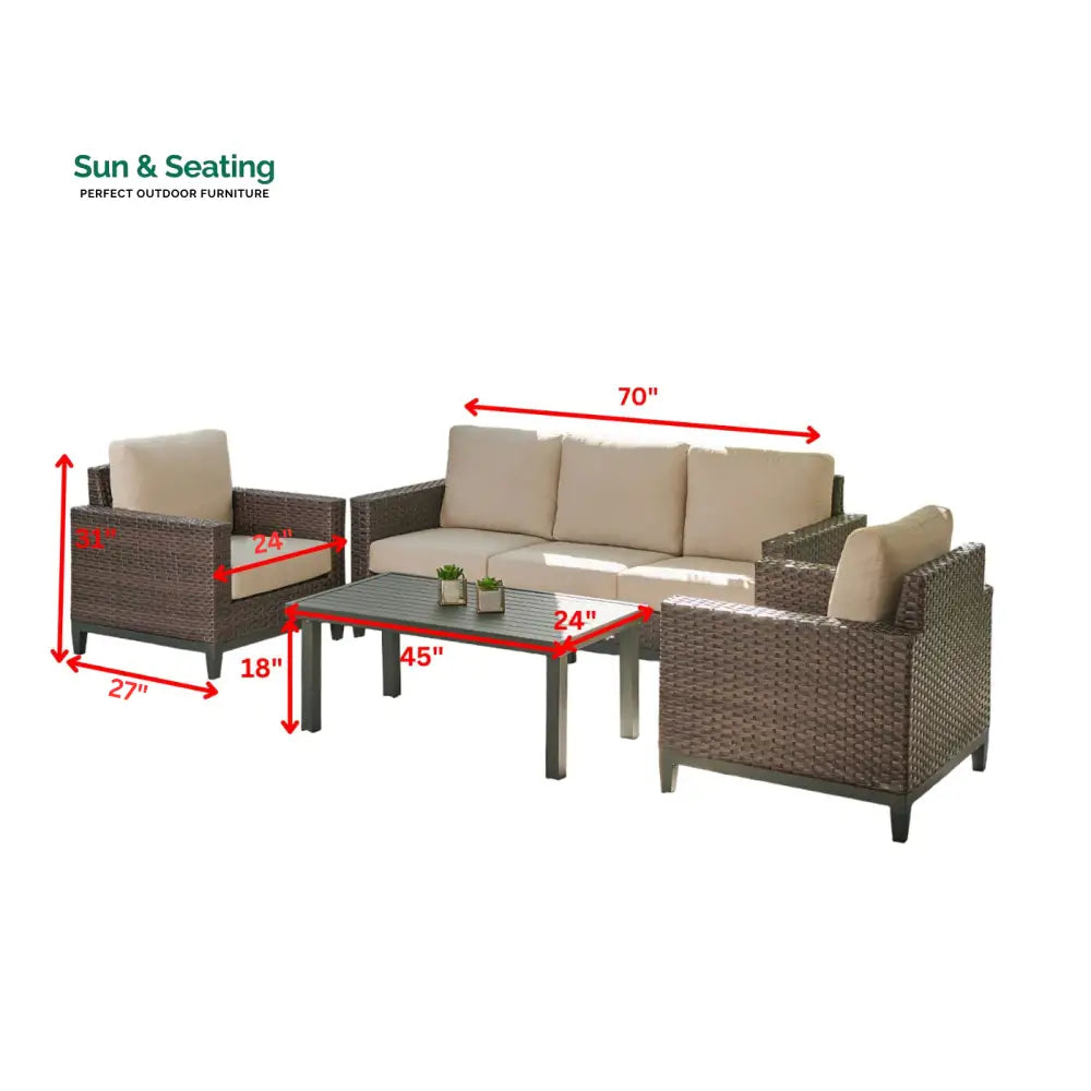 Tello Outdoor Garden Balcony Sofa Set 3 Seater 2 Single seater and 1 Center Table Set (Brown) Sofa Sets