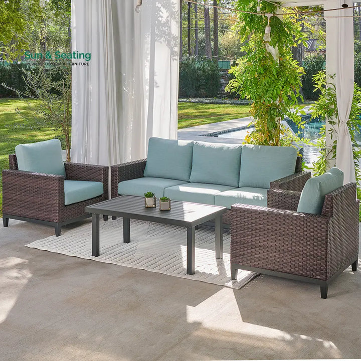 Tello Outdoor Garden Balcony Sofa Set 3 Seater 2 Single seater and 1 Center Table Set (Brown) Sofa Sets