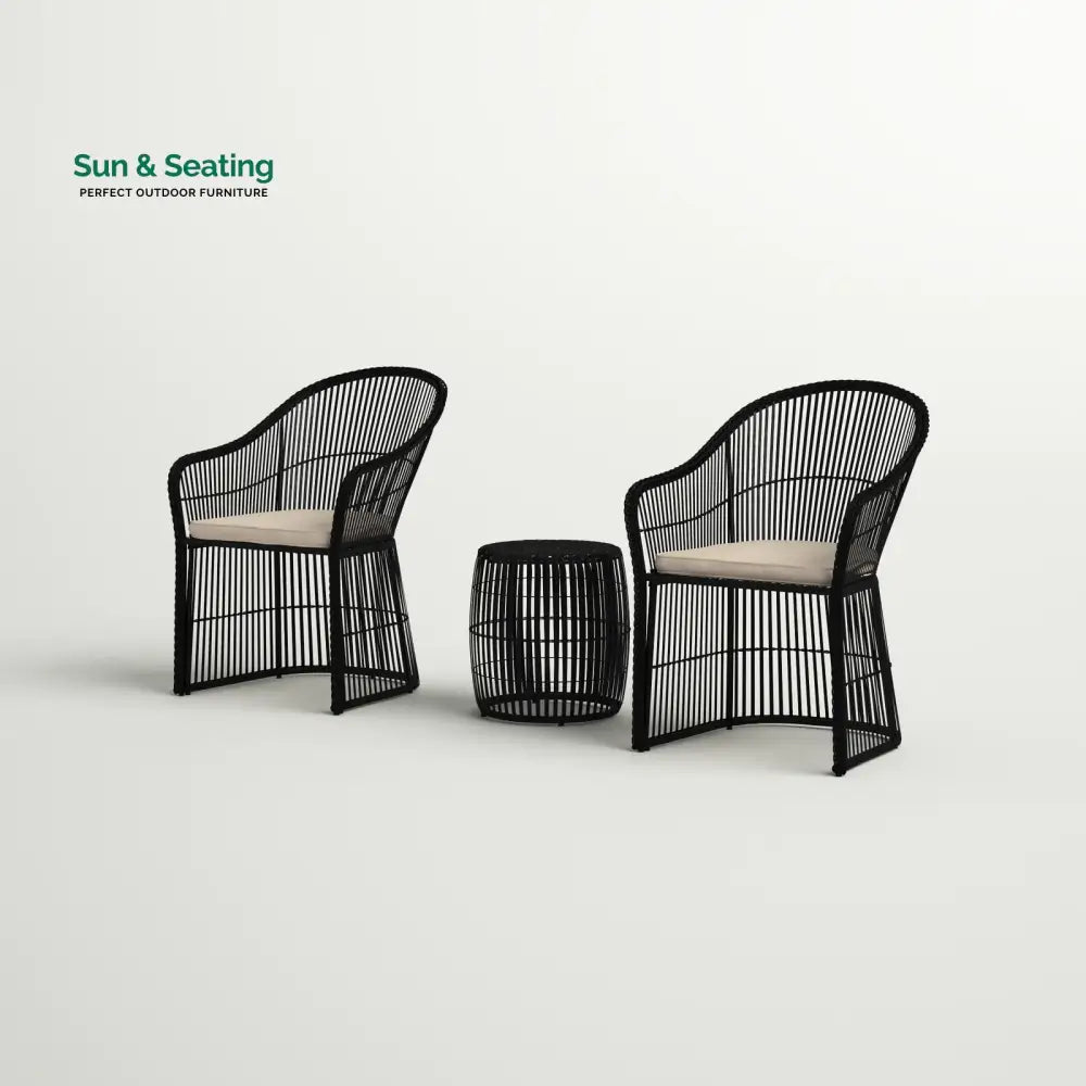 Tender Outdoor Patio Seating Set 2 Chairs and 1 Table Set (Black + Beige) Coffee Table Sets