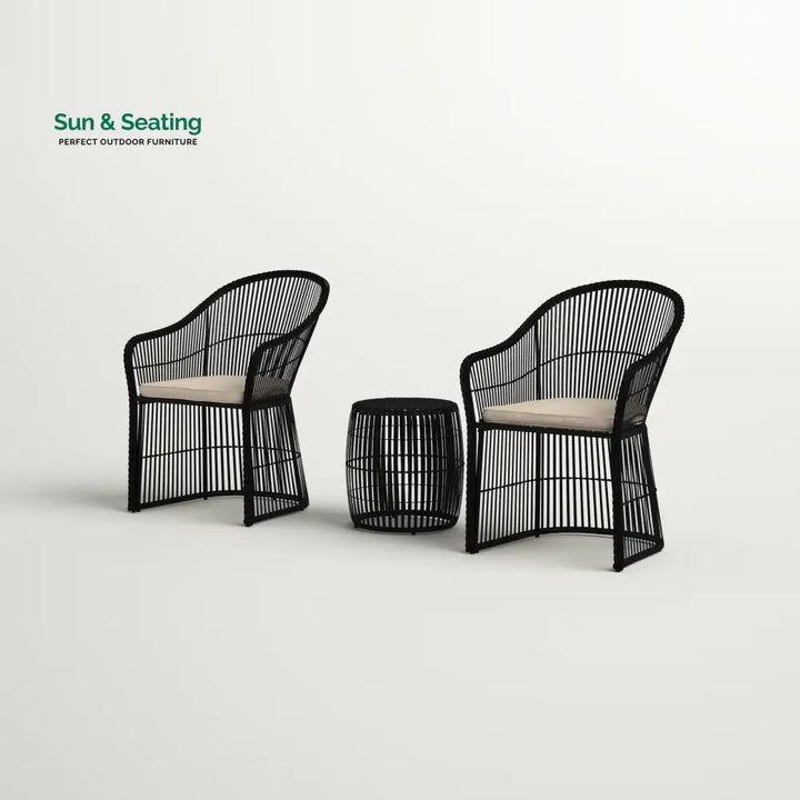 Tender Outdoor Patio Seating Set 2 Chairs and 1 Table Set (Black + Beige) Coffee Table Sets