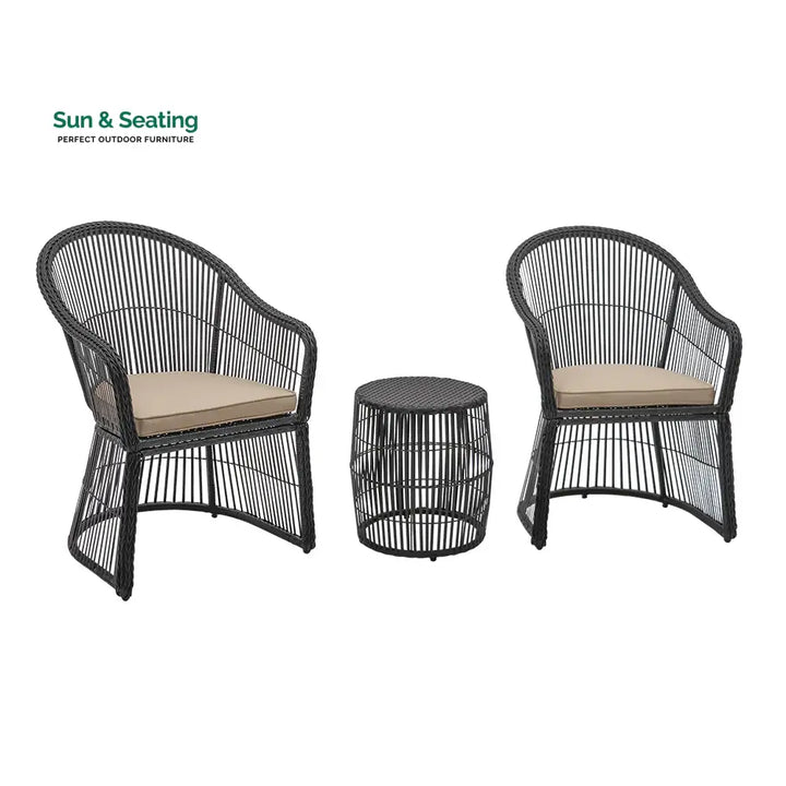 Tender Outdoor Patio Seating Set 2 Chairs and 1 Table Set (Black + Beige) Coffee Table Sets
