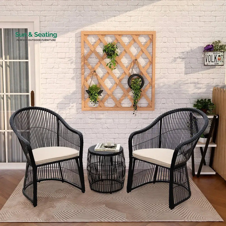Tender Outdoor Patio Seating Set 2 Chairs and 1 Table Set (Black + Beige) Coffee Table Sets