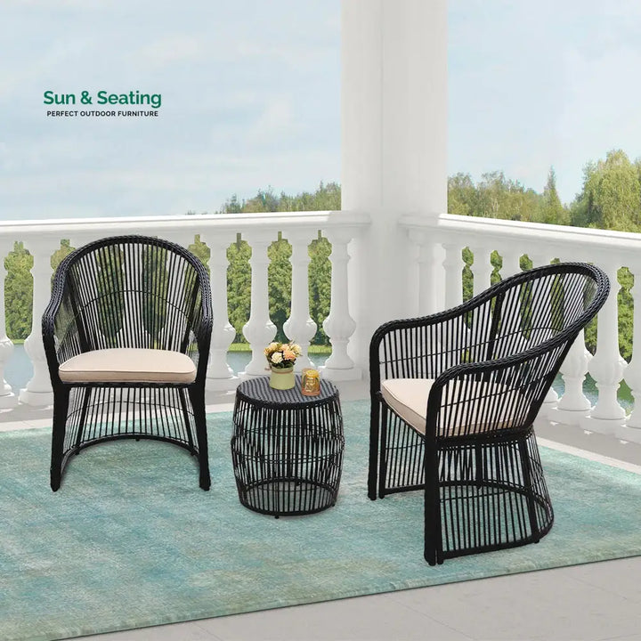 Tender Outdoor Patio Seating Set 2 Chairs and 1 Table Set (Black + Beige) Coffee Table Sets