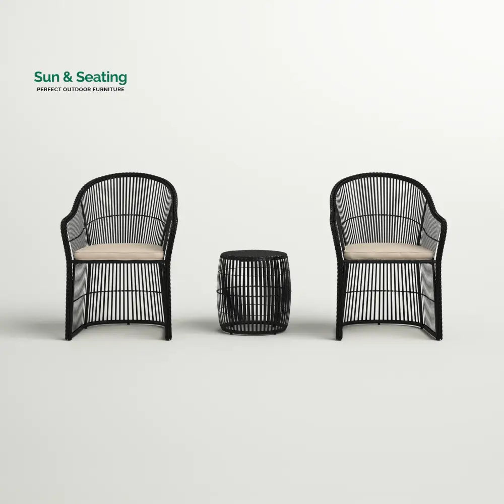 Tender Outdoor Patio Seating Set 2 Chairs and 1 Table Set (Black + Beige) Coffee Table Sets