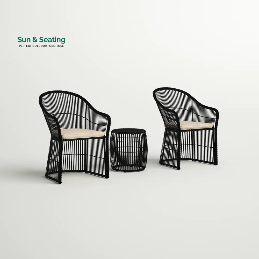 Tender Outdoor Patio Seating Set 2 Chairs and 1 Table Set (Black + Beige) Coffee Table Sets