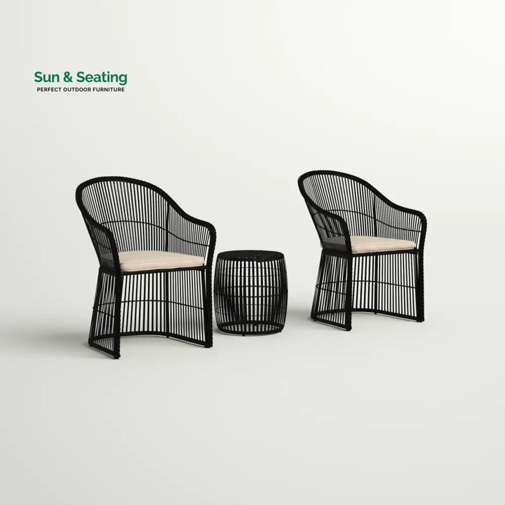 Tender Outdoor Patio Seating Set 2 Chairs and 1 Table Set (Black + Beige) Coffee Table Sets