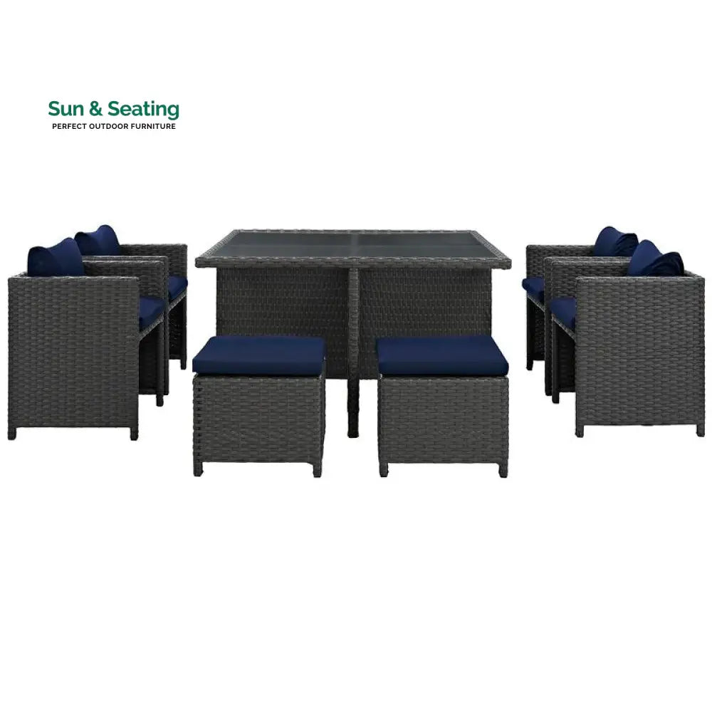 Teodoro Outdoor Patio Dining Set 4 Chairs 4 Ottoman and 1 Table (﻿Grey) Dining sets