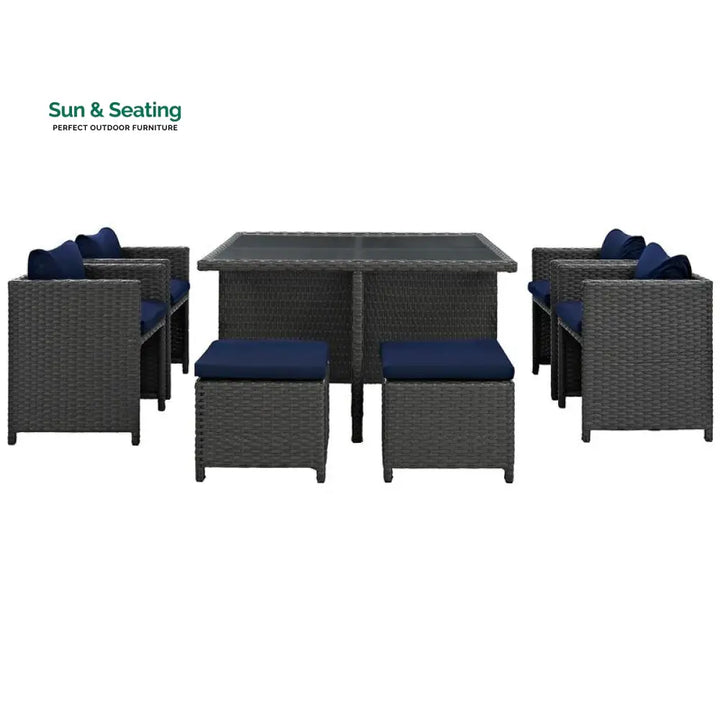 Teodoro Outdoor Patio Dining Set 4 Chairs 4 Ottoman and 1 Table (﻿Grey) Dining sets