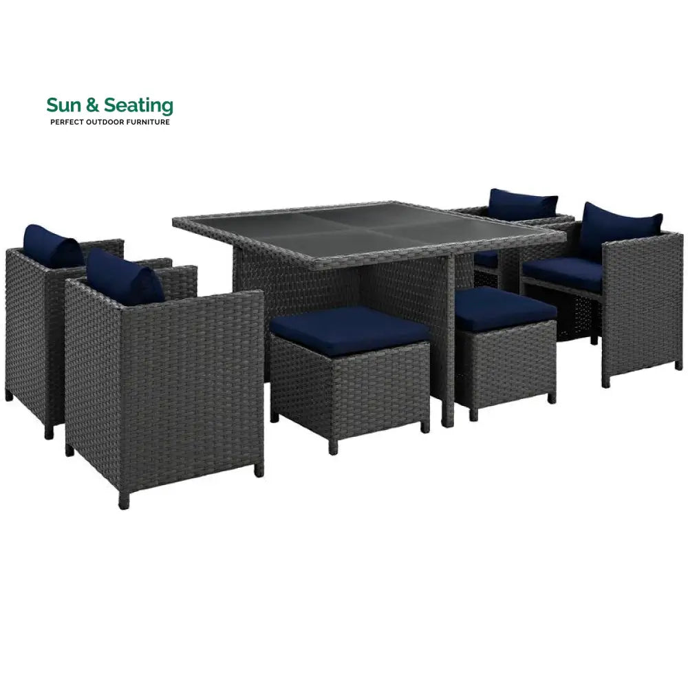 Teodoro Outdoor Patio Dining Set 4 Chairs 4 Ottoman and 1 Table (﻿Grey) Dining sets