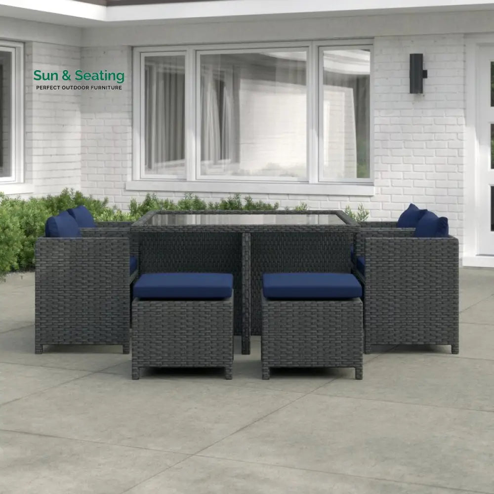 Teodoro Outdoor Patio Dining Set 4 Chairs 4 Ottoman and 1 Table (﻿Grey) Dining sets