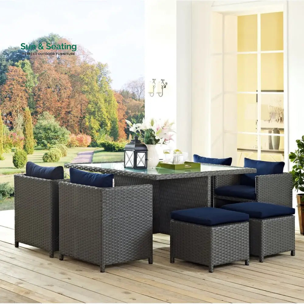 Teodoro Outdoor Patio Dining Set 4 Chairs 4 Ottoman and 1 Table (﻿Grey) Dining sets
