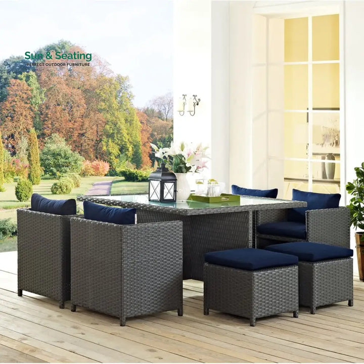 Teodoro Outdoor Patio Dining Set 4 Chairs 4 Ottoman and 1 Table (﻿Grey) Dining sets