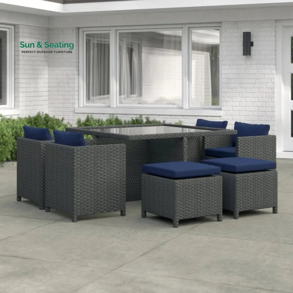 Teodoro Outdoor Patio Dining Set 4 Chairs 4 Ottoman and 1 Table (﻿Grey) Dining sets